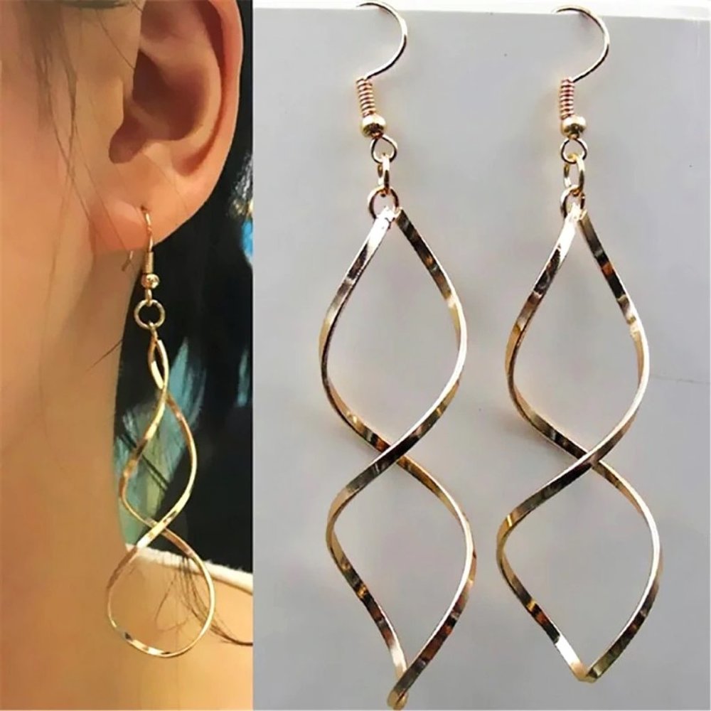 chic gold spiral drop earrings